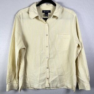 VTG Denim &‎ Co Yellow And White Striped Long Sleeve Collard Button Up Shirt